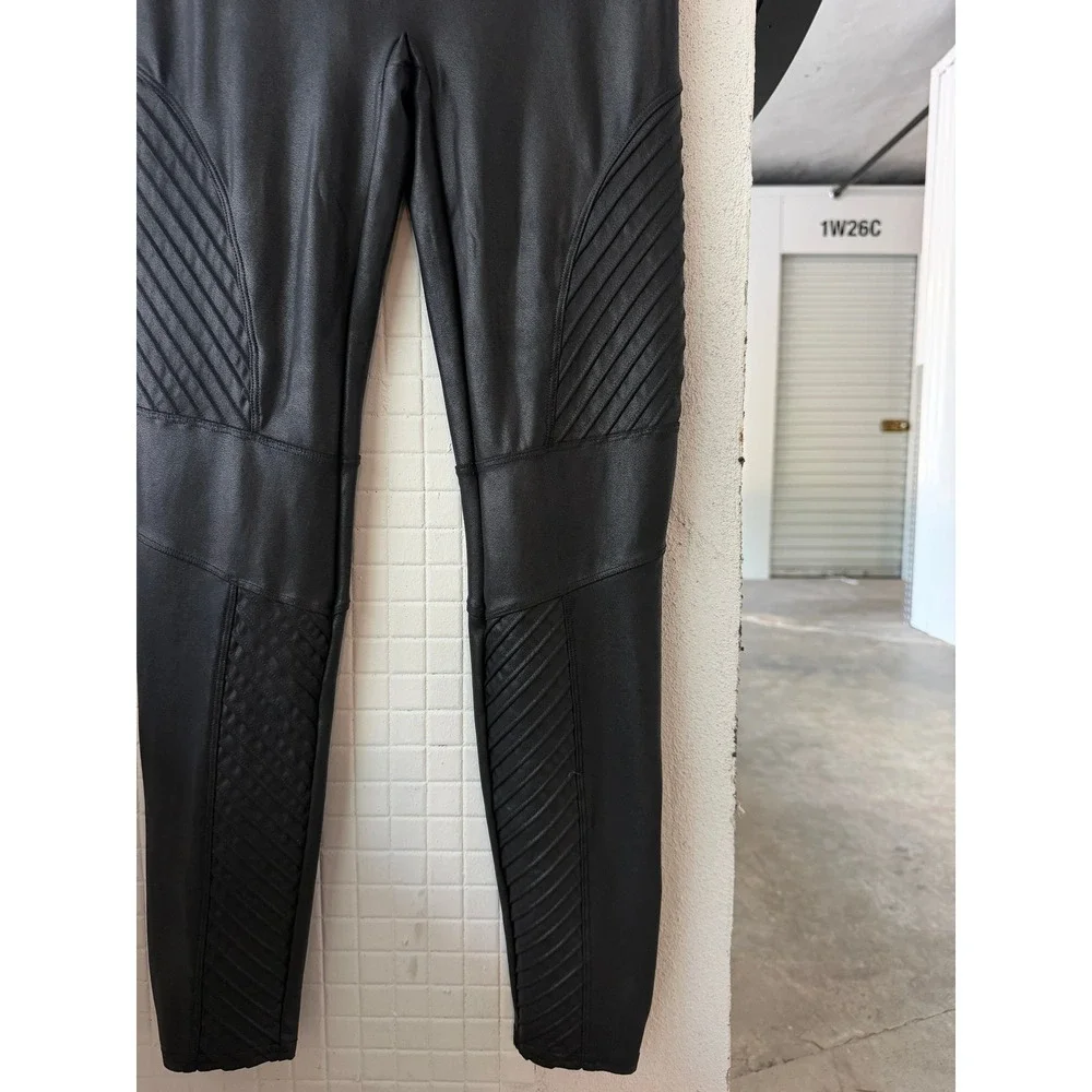 SPANX Faux Leather Moto Leggings Black High Rise Skinny Pants Women Large 20135R